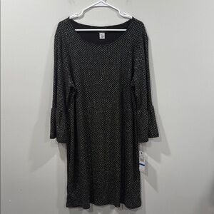 Lark Lane Black and Silver Bell Sleeve Dress Scoop Neck Size XL NWT